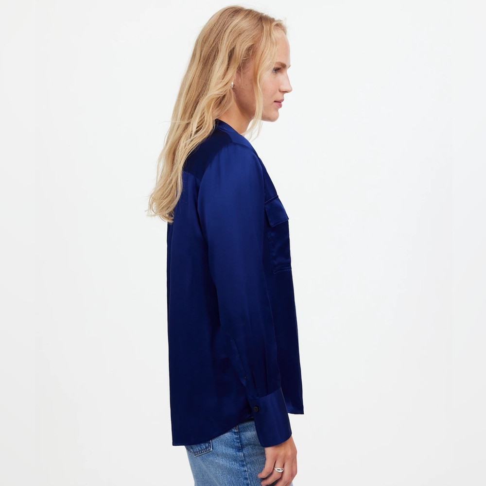 Madewell Silk Flap-Pocket Button-Up Shirt in Deep Cobalt - Picture 4 of 12